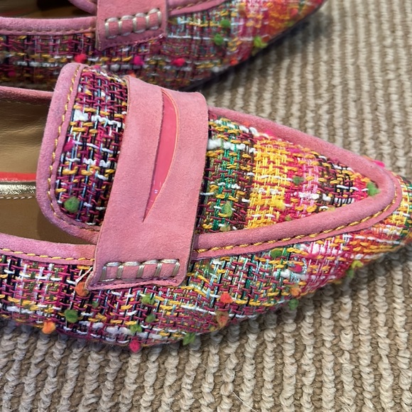 NEW DONALD PLINER boucle and suede pink tweed pointed toe penny loafers 6.5 - Picture 6 of 10